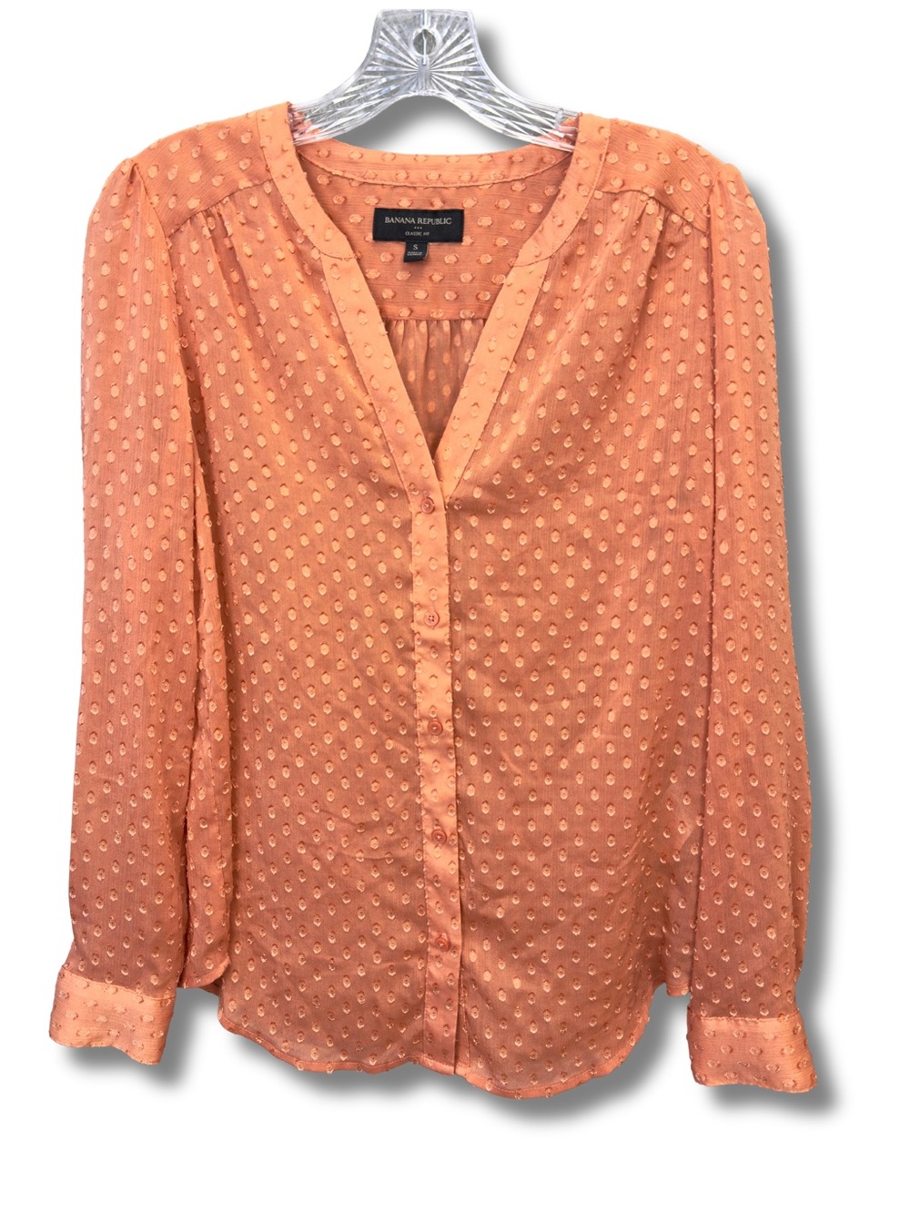 Banana Republic Swiss Dot Blouse Peach Coral Long Sleeve Small